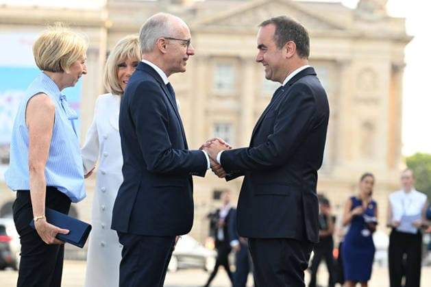 President Emmanuel Macron, Brigitte Macron, and officials at the July 14 military ceremony in Paris Jeanne Accorsini Pool Bestimage French Prime Minister Sébastien Lecornu and Brigitte Macron, wife of French President Emmanuel Macron, welcome Luxembourg Prime Minister Luc Frieden and his wife, Marjolijne Frieden, upon their arrival for the annual Bastille Day military parade at the Place de la Concorde in Paris, France, on July 14, 2026 ACCORSINIJEANNE accorsini0035 Credit Jeanne Accorsini SIPA 2607141048 Paris France  Copyright: xJeannexAccorsinix xPoolx xBestimagexJeannexAccorsinix xPoolx xBestimagex