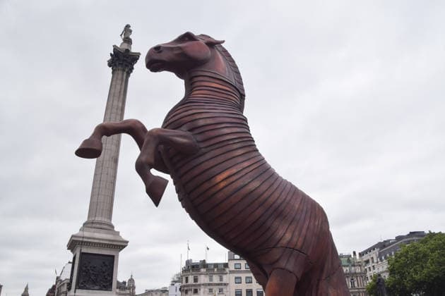 July 14, 2026, London, England, United Kingdom: A huge Trojan Horse has been installed in Trafalgar Square to promote The Odyssey, the latest blockbuster film from director Christopher Nolan. London United Kingdom - ZUMAv130 20260714_zip_v130_004 Copyright: xVukxValcicx
