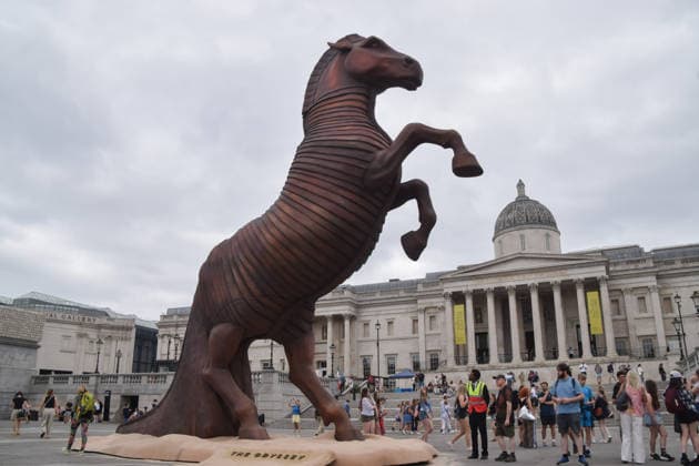 July 14, 2026, London, England, United Kingdom: A huge Trojan Horse has been installed in Trafalgar Square to promote The Odyssey, the latest blockbuster film from director Christopher Nolan. London United Kingdom  - ZUMAv130 20260714_zip_v130_011 Copyright: xVukxValcicx