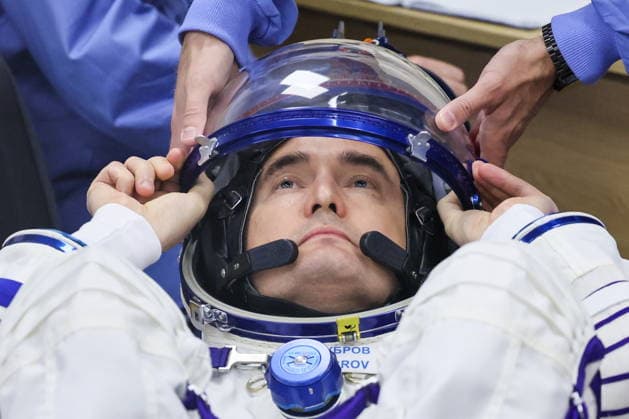 KAZAKHSTAN, BAIKONUR - JULY 14, 2026: ISS Expedition 74 75 prime crew member, Roscosmos cosmonaut Pyotr Dubrov is seen during a spacesuit check before the launch of the Soyuz-2.1a rocket booster carrying the Soyuz MS-29 spacecraft from Baikonur Cosmodrome. Sergei Savostyanov TASS  95028822