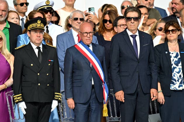 Laurent Houttiaux, Eric Ciotti, Charles Ange Ginesy, and Véronique Borré. The July 14, 2026, military parade in Nice, attended by Marine Le Pen, who was invited by Eric Ciotti, the mayor of Nice, president of the UDR, and an ally of the RN, on the sidelines of the commemorations marking the tenth anniversary of the Nice attack. Marine Le Pen arrived accompanied by the UDR representative for the Alpes-Maritimes, Christelle D’Intorni, to applause from the official podium. During the parade, the declared candidate for the upcoming presidential election sat in the front row, flanked by Bernard Chaix and Christelle D’Intorni, the UDR members of the National Assembly from the Alpes-Maritimes, Alexandra Louis, the interministerial delegate for vi  Copyright: xBrunoxBebertx xBestimagexBrunoxBebertx xBestimagex