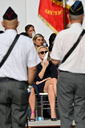 July 14, 2026, military parade in Nice attended by Marine Le Pen, who was invited by Eric Ciotti, the mayor of Nice, president of the UDR, and an ally of the RN, on the sidelines of the commemorations marking the tenth anniversary of the Nice attack. Marine Le Pen arrived accompanied by the UDR representative for the Alpes-Maritimes, Christelle D’Intorni, to applause from the official stands. During the parade, the declared candidate for the upcoming presidential election sat in the front row, flanked by Bernard Chaix and Christelle D’Intorni, the UDR members of the National Assembly from the Alpes-Maritimes, Alexandra Louis, the interministerial delegate for victim assistance (DIAV), the prefect of the Alpes-Maritimes, Laurent Houttiaux,  Copyright: xBrunoxBebertx xBestimagexBrunoxBebertx xBestimagex