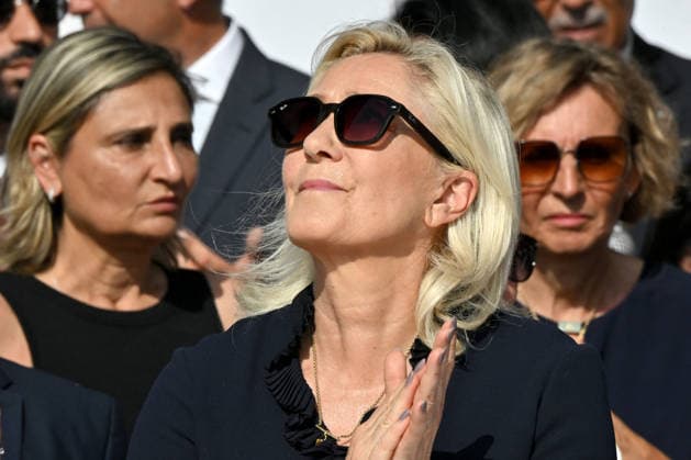 July 14, 2026, military parade in Nice attended by Marine Le Pen, who was invited by Eric Ciotti, the mayor of Nice, president of the UDR, and an ally of the RN, on the sidelines of the commemorations marking the tenth anniversary of the Nice attack. Marine Le Pen arrived accompanied by the UDR representative for the Alpes-Maritimes, Christelle D’Intorni, to applause from the official stands. During the parade, the declared candidate for the upcoming presidential election sat in the front row, flanked by Bernard Chaix and Christelle D’Intorni, the UDR members of the National Assembly from the Alpes-Maritimes, Alexandra Louis, the interministerial delegate for victim assistance (DIAV), the prefect of the Alpes-Maritimes, Laurent Houttiaux,  Copyright: xBrunoxBebertx xBestimagexBrunoxBebertx xBestimagex
