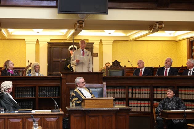 King Charles III Visits The Isle Of Man DOUGLAS, ISLE OF MAN - JULY 14: King Charles III, Lord of Mann address s a short sitting, recognising His Majesty™s position as Lord of Mann during his visit to the Parliament of the Isle of Man, Tynwald on July 14, 2026 in Douglas, Isle of Man. King Charles III is visiting the island for the first time as Lord of Mann., Credit:Chris Jackson PA ROTA - B68 Avalon Isle of Man, Douglas  Copyright: xChrisxJacksonx xPAxROTAx-xB68x xAvalonx 1116481093