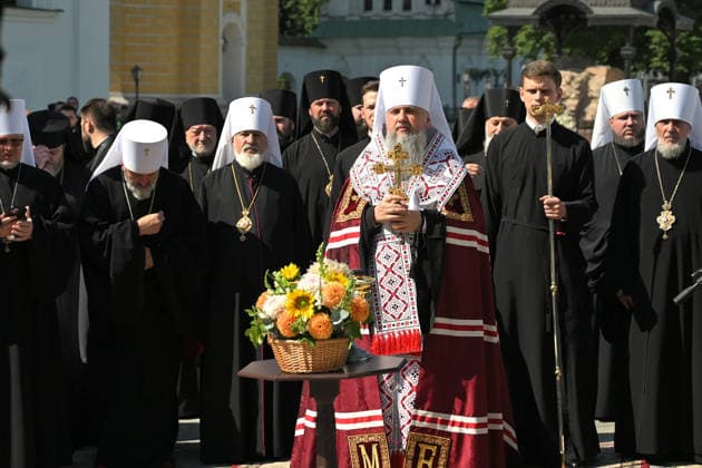 Consecration of Hetman Ivan Mazepa bust at Kyiv-Pechersk Lavra Metropolitan of Kyiv and All Ukraine, Primate of the Orthodox Church of Ukraine Epiphanius (C) participates in the consecration of the bust of Hetman Ivan Mazepa at the Kyiv-Pechersk Lavra National Preserve, Kyiv, Ukraine, July 14, 2026. Ivan Mazepa, a Ukrainian Hetman of the 17th 18th centuries, was one of the greatest patrons of the shrine. With his support, the Trinity Gate Church and the Dormition Cathedral were restored. Fortification walls with four watchtowers and two gates were erected around the Upper Lavra. He also contributed to the development of the printing house and book publishing at the Lavra., Credit:Yevhen Kotenko Ukrinform Avalon Ukraine, Kyiv  Copyright: xYevhenxKotenkox xUkrinformx xAvalonx 1116482791