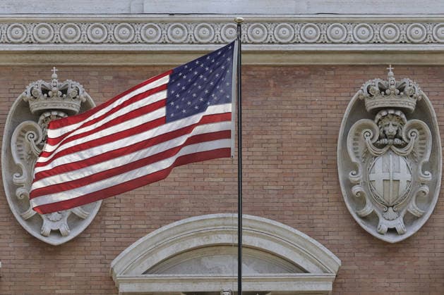 Talks between Israeli and Lebanon officials in Rome ROME, ITALY - JULY 14: The U.S. flag is seen on the facade of the Embassy in Rome, Italy, on July 14, 2026. Lebanon and Israel resumed talks in Rome on Tuesday for their sixth round of negotiations, with Beirut seeking progress towards an Israeli withdrawal from southern Lebanon under a U.S. mediated deal. Riccardo De Luca Anadolu Rome Italy. Editorial use only. Please get in touch for any other usage.  Copyright: x2026xAnadoluxRiccardoxDexLucax