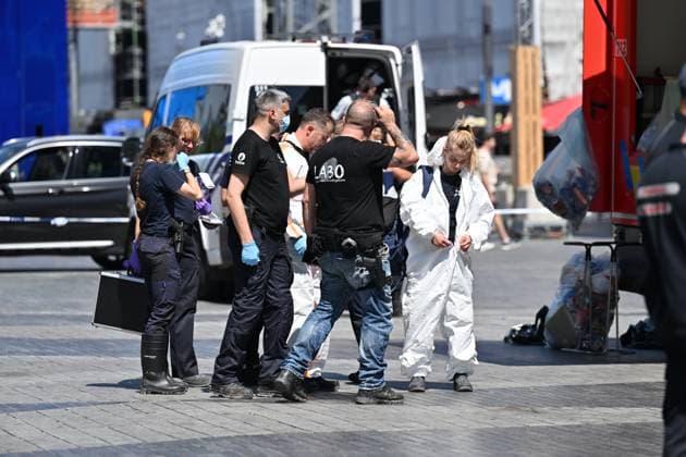 the scene of a fire at the OXY building at place De Brouckere, in Brussels, Tuesday 14 July 2026s. The Brussels Labour Inspectorate confirms several bodies were found in the lift shafts, 6 people are still missing. The fire broke out on the second floor of the building that is currently being renovated.  EMILExWINDAL 181122254