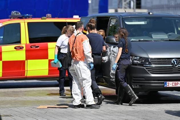 the scene of a fire at the OXY building at place De Brouckere, in Brussels, Tuesday 14 July 2026s. The Brussels Labour Inspectorate confirms several bodies were found in the lift shafts, 6 people are still missing. The fire broke out on the second floor of the building that is currently being renovated.  EMILExWINDAL 181122268
