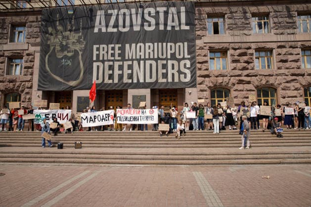 Demonstrators protest against the increase in municipal transport fares during the Preserve Affordable Transport in Kyiv rally outside the Kyiv City State Administration building, Kyiv, Ukraine, July 14, 2026. The capital plans to raise the fare for municipal transport to UAH 30 per single trip. The new tariffs will take effect from July 15, 2026. (Photo by Marianna Kotyk Ukrinform) Kyivans protest against municipal transport fare hike  Copyright: xMariannaxKotykx