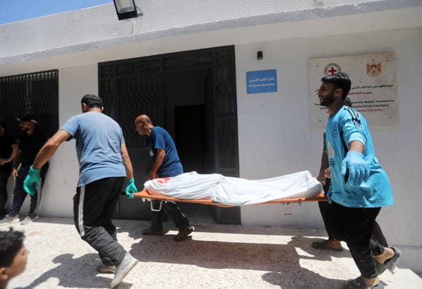 Mourners bid farewell to Palestinian police officers killed in Gaza Mourners bid farewell to the bodies of six Palestinian police officers at al-Shifa Hospital in Gaza City on July 14, 2026. The officers were killed in an Israeli airstrike that targeted a Palestinian police monitoring post in the al-Faluja area, west of the Jabalia refugee camp in the northern Gaza Strip. Photo by Bilal Osama apaimages Gaza city Gaza Strip Palestinian Territory 140726_Gaza_BO_01(43) Copyright: xapaimagesxBilalxOsamax xapaimagesx