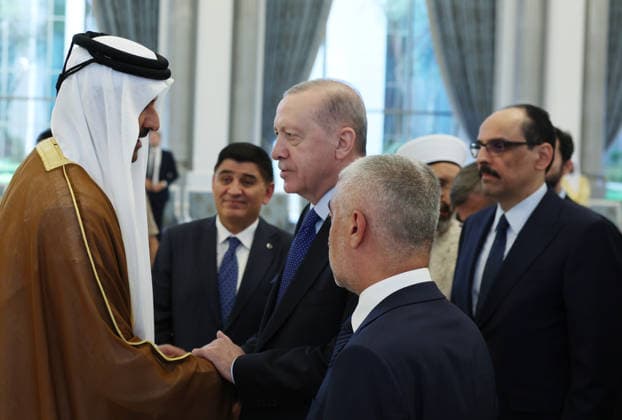 Turkish President Erdogan in Qatar DOHA, QATAR - JULY 14: ----EDITORIAL USE ONLY - MANDATORY CREDIT - TURKISH PRESIDENCY MURAT KULA HANDOUT - NO MARKETING NO ADVERTISING CAMPAIGNS - DISTRIBUTED AS A SERVICE TO CLIENTS----) Turkish President Recep Tayyip Erdogan meets with the Emir of Qatar, Sheikh Tamim bin Hamad Al Thani, to offer his condolences following the passing of his father, the former Emir of Qatar, Sheikh Hamad bin Khalifa Al Thani, in Doha, Qatar, on July 14, 2026. Turkish Presidency Murat Kula Handout Anadolu Doha Qatar. Editorial use only. Please get in touch for any other usage.  Copyright: x2026xAnadoluxTurkishxPresidencyx xMuratxKulax xHandoutx