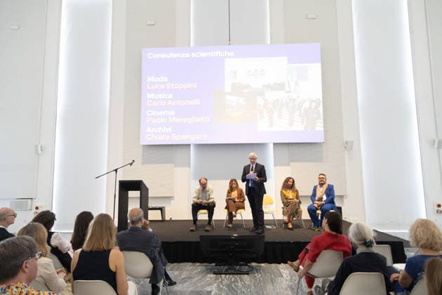 IPA86673214 - Milan, July 14, 2026, Triennale, Press Conference to Present the Scientific Committee. Pictured: Vincenzo Trione, President of the Triennale di Milano; architect and designer Michele De Lucchi, Creative Director; and Andrea Viliani, curator of contemporary art. Carla Morogallo, General Director of the Triennale di Milano  Copyright: xFrancescoxEnriquezx xFrancescoxEnriquezx 86673214