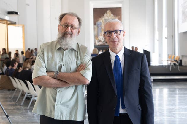 IPA86673290 - Milan, July 14, 2026, Triennale, Press Conference to Introduce the Scientific Committee. Pictured: Vincenzo Trione, President of Triennale Milano, and architect and designer Michele De Lucchi, Creative Director  Copyright: xFrancescoxEnriquezx xFrancescoxEnriquezx 86673290