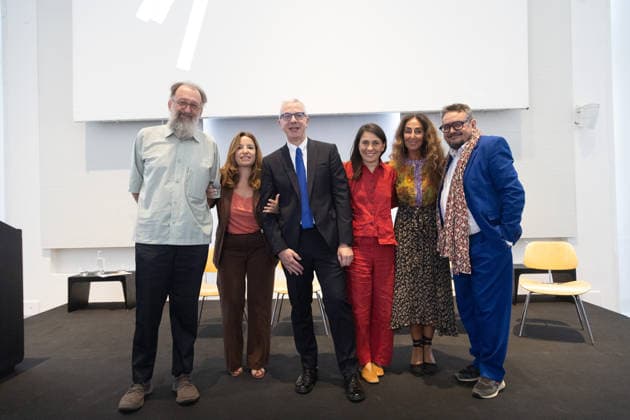 IPA86673209 - Milan, July 14, 2026, Triennale, Press Conference to Present the Scientific Committee (pictured): Vincenzo Trione, President of Triennale Milano; architect and designer Michele De Lucchi, Creative Director and Vice President of Triennale Milano; Maria Adele Porro; and Andrea Viliani, curator of contemporary art. Carla Morogallo, General Director of Triennale di Milano  Copyright: xFrancescoxEnriquezx xFrancescoxEnriquezx 86673209