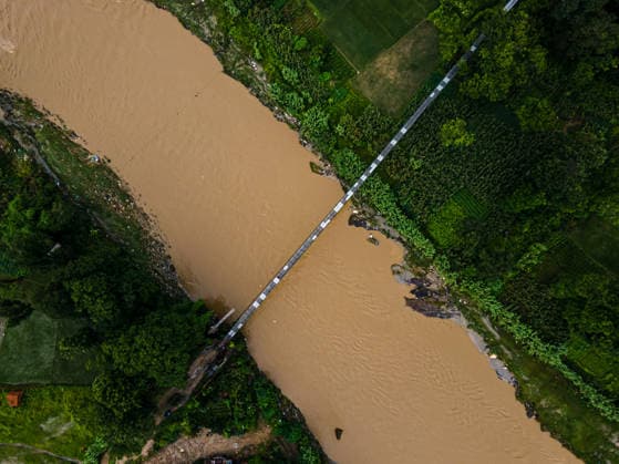 Drone View Of The Rising Bagmati River After Monsoon Rains In Kathmandu An aerial view shows rising water levels in the Bagmati River following heavy monsoon rains in Kathmandu, Nepal, on July 14, 2026. Kathmandu bagmati Nepal  Copyright: xAmbirxTolangx originalFilename: tolang-dronevie260714_npyQq.jpg