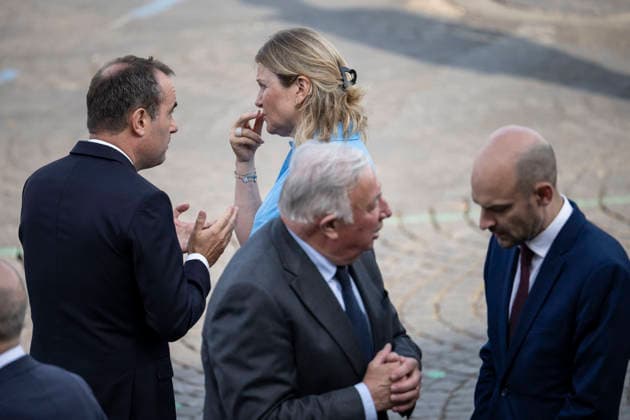 Bastille Day Parade - Place de la Concorde - Paris French prime Minister Sebastien Lecornu withYael Braun Pivet during the annual Bastille Day military parade on the Champs-Elysees Avenue in Paris on July 14, 2026.Photo by Eliot Blondet ABACAPRESS.COM Paris France France  Copyright: xBlondetxEliot ABACAx