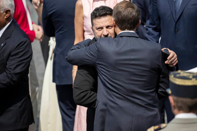 Bastille Day Parade - Place de la Concorde - Paris Volodymyr Zelensky and French President Emmanuel Macron during the annual Bastille Day military parade on the Champs-Elysees Avenue in Paris on July 14, 2026. Photo by Eliot Blondet ABACAPRESS.COM Paris France France  Copyright: xBlondetxEliot ABACAx