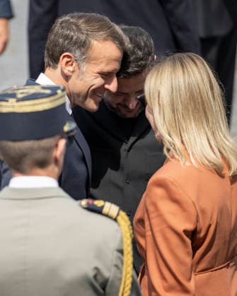 Bastille Day Parade - Place de la Concorde - Paris Volodymyr Zelensky and French President Emmanuel Macron during the annual Bastille Day military parade on the Champs-Elysees Avenue in Paris on July 14, 2026. Photo by Eliot Blondet ABACAPRESS.COM Paris France France  Copyright: xBlondetxEliot ABACAx