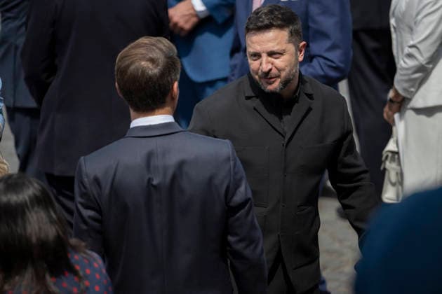 Bastille Day Parade - Place de la Concorde - Paris Volodymyr Zelensky and French President Emmanuel Macron during the annual Bastille Day military parade on the Champs-Elysees Avenue in Paris on July 14, 2026. Photo by Eliot Blondet ABACAPRESS.COM Paris France France  Copyright: xBlondetxEliot ABACAx