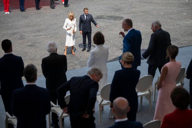 Bastille Day Parade - Place de la Concorde - Paris French President Emmanuel Macron and Brigitte Macron during the annual Bastille Day military parade on the Champs-Elysees Avenue in Paris on July 14, 2026. Photo by Eliot Blondet ABACAPRESS.COM Paris France France  Copyright: xBlondetxEliot ABACAx