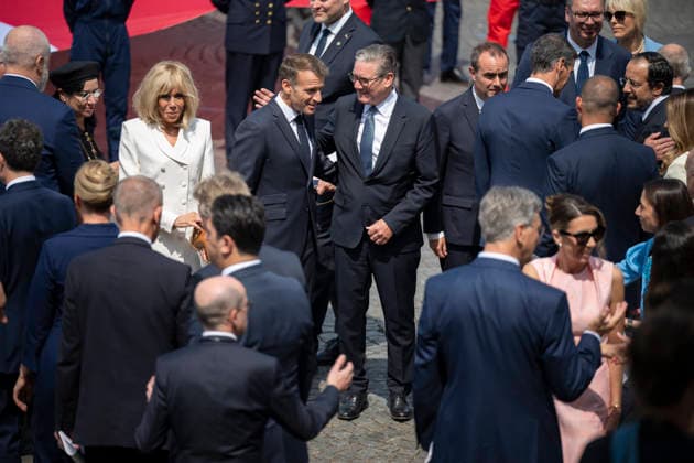 Bastille Day Parade - Place de la Concorde - Paris French President Emmanuel Macron and British Prime Minister Keir Starmer during the annual Bastille Day military parade on the Champs-Elysees Avenue in Paris on July 14, 2026.Photo by Eliot Blondet ABACAPRESS.COM Paris France France  Copyright: xBlondetxEliot ABACAx