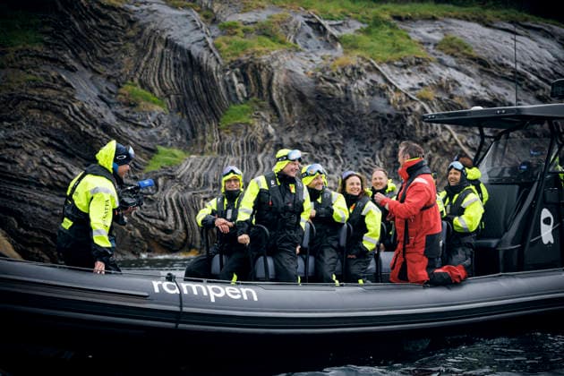 Johann Wadephul (CDU), Bundesaussenminister, faehrt zusammen mit dem norwegischen Aussenminister Espen Barth Eide mit einem Schnellboot von Saltbrygga nach Bodo durch den Saltfjorden. Saltbrygga, 14.07.2026. Fotografiert im Auftrag des Auswaertigen Amtes Saltbrygga Norwegen *** Johann Wadephul (CDU), Federal Minister of Foreign Affairs, travels by speedboat from Saltbrygga to Bodo through the Saltfjorden with Norwegian Foreign Minister Espen Barth Eide. Saltbrygga, July 14, 2026 Photographed on behalf of the Federal Foreign Office Saltbrygga, Norway Copyright: xThomasxTrutschel AAx