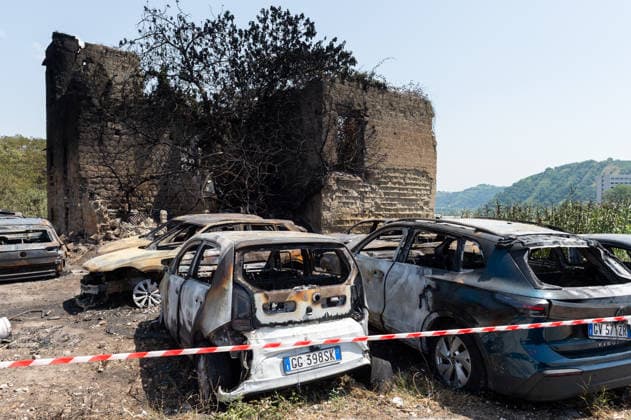 Fire breaks out on Solfatara volcano in Pozzuoli POZZUOLI, ITALY - JULY 14: The aftermath of a wildfire is seen in the Pisciarelli area on the outer edge of the Solfatara volcanic crater in the Campi Flegrei (Phlegraean Fields) volcanic region near Naples, Italy, on July 14, 2026. The fire, which broke out on July 13, burned vegetation across the area as firefighters continued assessment and recovery operations. Eliano Imperato Anadolu Naples Italy. Editorial use only. Please get in touch for any other usage.  Copyright: x2026xAnadoluxElianoxImperatox