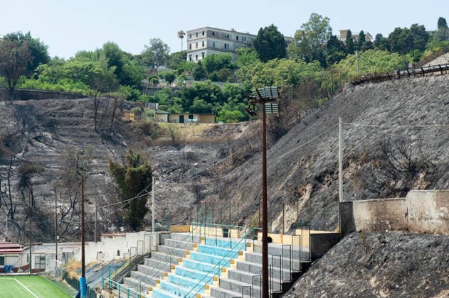 Fire breaks out on Solfatara volcano in Pozzuoli POZZUOLI, ITALY - JULY 14: The aftermath of a wildfire is seen in the Pisciarelli area on the outer edge of the Solfatara volcanic crater in the Campi Flegrei (Phlegraean Fields) volcanic region near Naples, Italy, on July 14, 2026. The fire, which broke out on July 13, burned vegetation across the area as firefighters continued assessment and recovery operations. Eliano Imperato Anadolu Naples Italy. Editorial use only. Please get in touch for any other usage.  Copyright: x2026xAnadoluxElianoxImperatox