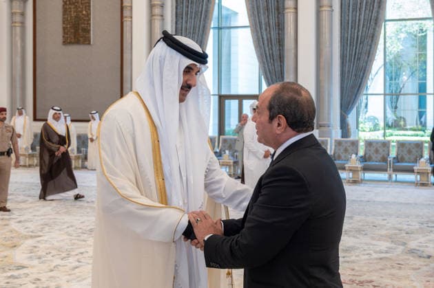 Emir of Qatar Receives Condolences from Heads of State - Doha Emir of Qatar Sheikh Tamim bin Hamad Al Thani receives Egyptian president Abdel Fattah Al Sissi, who presents his condolences after the passing of Sheikh Tamim’s father, the late Emir Sheikh Hamad bin Khalifa Al Thani, at Lusail Palace, in Doha, Qatar, on July 14, 2026. Photo by Balkis Press ABACAPRESS.COM Doha Qatar  Copyright: xBalkisxPress ABACAx