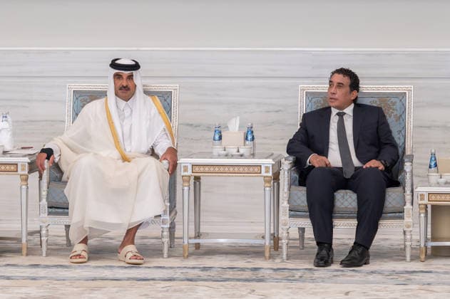 Emir of Qatar Receives Condolences from Heads of State - Doha Emir of Qatar Sheikh Tamim bin Hamad Al Thani receives Mohamed Younis Al-Menfi, Chairman of the Presidential Council of the State of Libya, who presents his condolences after the passing of Sheikh Tamim’s father, the late Emir Sheikh Hamad bin Khalifa Al Thani, at Lusail Palace, in Doha, Qatar, on July 14, 2026. Photo by Balkis Press ABACAPRESS.COM Doha Qatar  Copyright: xBalkisxPress ABACAx