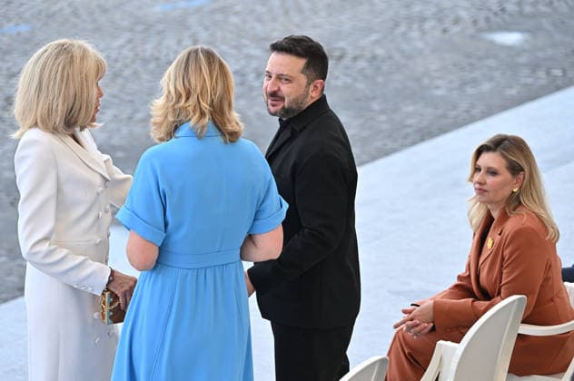 Brigitte Macron, President Volodymyr Zelensky, his wife Olena, and Yaël Braun Pivet, President of the National Assembly President Emmanuel Macron and officials during the July 14 military ceremony in Paris Liewig Jacovides Bestimage President Emmanuel Macron and officials during the July 14 military ceremony in Paris, Paris, France  Copyright: xJacovidesx xLiewigx xBestimagexJacovidesx xLiewigx xBestimagex