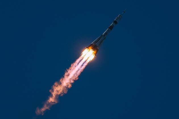 KAZAKHSTAN, KYZYLORDA REGION - JULY 14, 2026: A Soyuz-2.1a rocket booster blasts off from the Baikonur Cosmodrome to put into orbit the Soyuz MS-29 spacecraft with Roscosmos cosmonauts Pyotr Dubrov, Anna Kikina and NASA astronaut Anil Menon on board as the prime crew of Expedition 74 75 to the International Space Station (ISS). Sergei Savostyanov TASS  95037980