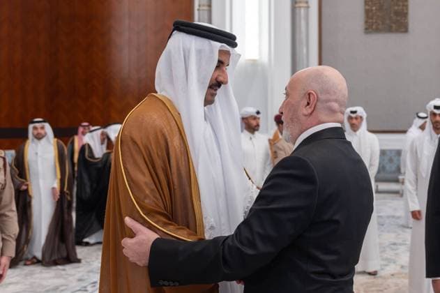 Qatar emir receives condolences at Lusail Palace Qatar s Emir Sheikh Tamim bin Hamad Al Thani receives delegations offering condolences following the death of former Emir Sheikh Hamad bin Khalifa Al Thani at Lusail Palace in Doha, Qatar, on July 14, 2026. The delegations included heads of state, official representatives, and senior officials paying their respects. Photo by Emiri Diwan Office apaimages Doha Doha Qatar 140726_Qatar_QPO_00(10) Copyright: xapaimagesxEmirixDiwanxOfficex xapaimagesx