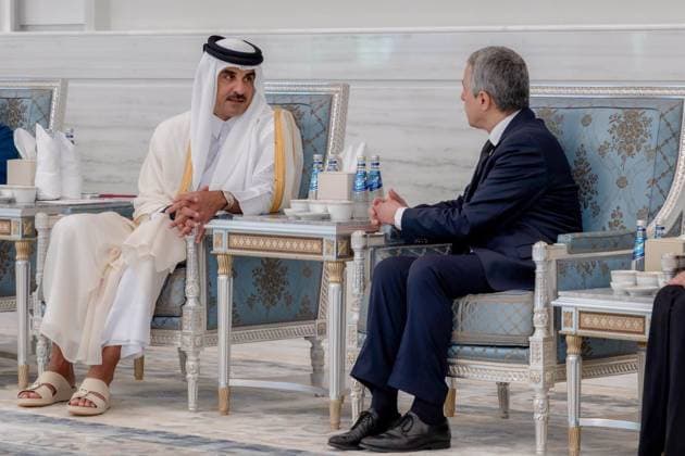 Qatar emir receives condolences at Lusail Palace Qatar s Emir Sheikh Tamim bin Hamad Al Thani receives delegations offering condolences following the death of former Emir Sheikh Hamad bin Khalifa Al Thani at Lusail Palace in Doha, Qatar, on July 14, 2026. The delegations included heads of state, official representatives, and senior officials paying their respects. Photo by Emiri Diwan Office apaimages Doha Doha Qatar 140726_Qatar_QPO_00(27) Copyright: xapaimagesxEmirixDiwanxOfficex xapaimagesx