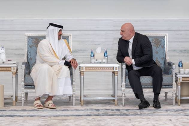 Qatar emir receives condolences at Lusail Palace Qatar s Emir Sheikh Tamim bin Hamad Al Thani receives delegations offering condolences following the death of former Emir Sheikh Hamad bin Khalifa Al Thani at Lusail Palace in Doha, Qatar, on July 14, 2026. The delegations included heads of state, official representatives, and senior officials paying their respects. Photo by Emiri Diwan Office apaimages Doha Doha Qatar 140726_Qatar_QPO_00(37) Copyright: xapaimagesxEmirixDiwanxOfficex xapaimagesx