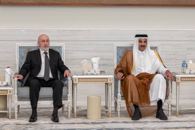Qatar emir receives condolences at Lusail Palace Qatar s Emir Sheikh Tamim bin Hamad Al Thani receives delegations offering condolences following the death of former Emir Sheikh Hamad bin Khalifa Al Thani at Lusail Palace in Doha, Qatar, on July 14, 2026. The delegations included heads of state, official representatives, and senior officials paying their respects. Photo by Emiri Diwan Office apaimages Doha Doha Qatar 140726_Qatar_QPO_00(14) Copyright: xapaimagesxEmirixDiwanxOfficex xapaimagesx