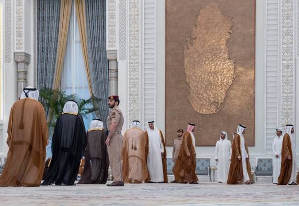 Qatar emir receives condolences at Lusail Palace Qatar s Emir Sheikh Tamim bin Hamad Al Thani receives delegations offering condolences following the death of former Emir Sheikh Hamad bin Khalifa Al Thani at Lusail Palace in Doha, Qatar, on July 14, 2026. The delegations included heads of state, official representatives, and senior officials paying their respects. Photo by Emiri Diwan Office apaimages Doha Doha Qatar 140726_Qatar_QPO_00(15) Copyright: xapaimagesxEmirixDiwanxOfficex xapaimagesx