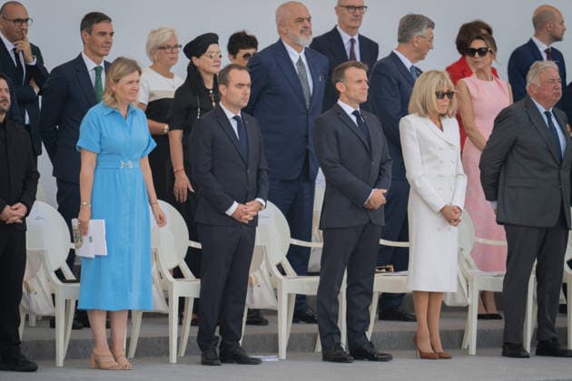 Bastille Day Parade - Place de la Concorde - Paris Yael-Braun Pivet, French President Emmanuel Macron and French Prime Minister Sebastien Lecornu and Brigitte Macron during the annual Bastille Day military parade on the Champs-Elysees Avenue in Paris, France on July 14, 2026. Photo by Alexis Jumeau ABACAPRESS.COM. Paris France  Copyright: xJumeauxAlexis ABACAx