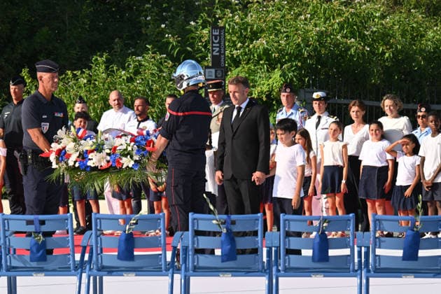 Commemoration of tenth anniversary of the Nice bombing French President Emmanuel Macron attends the ceremony to commemorate the tenth anniversary of the Nice truck-ramming attack on July 14, 2026 in Nice, France, which killed 86 people and injured 458 others on the Promenade des Anglais during the national holiday, marking the deadliest attack in Nice s history and the second deadliest in France under the Fifth Republic. Photo by Bruno Bebert Pool ABACAPRESS.COM Nice France  Copyright: xPool ABACAx