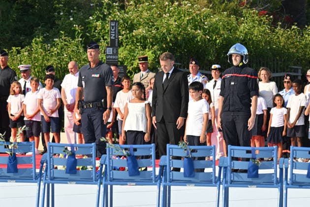Commemoration of tenth anniversary of the Nice bombing French President Emmanuel Macron attends the ceremony to commemorate the tenth anniversary of the Nice truck-ramming attack on July 14, 2026 in Nice, France, which killed 86 people and injured 458 others on the Promenade des Anglais during the national holiday, marking the deadliest attack in Nice s history and the second deadliest in France under the Fifth Republic. Photo by Bruno Bebert Pool ABACAPRESS.COM Nice France  Copyright: xPool ABACAx