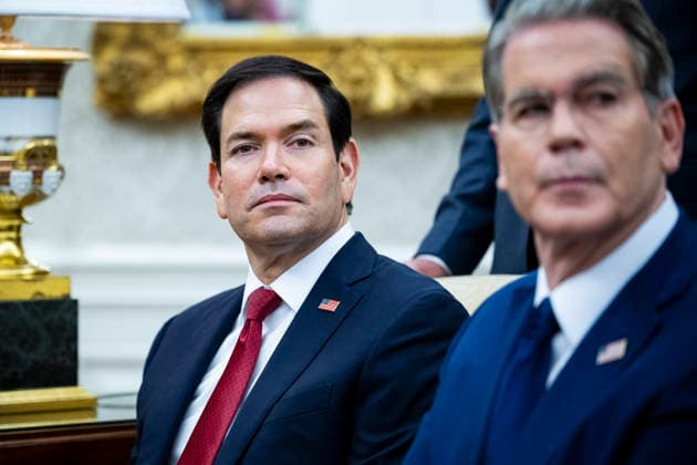 US President Donald Trump meets with Iraqi PM Ali al-Zaidi at the White House US Secretary of State Marco Rubio (L) and US Secretary of the Treasury Scott Bessent (R) during a meeting with Iraqi Prime Minister Ali al-Zaidi (not pictured) in the Oval Office of the White House in Washington, DC, USA, 14 July 2026. This is Ali al-Zaidi’s first foreign trip since he took office in May 2026. WASHINGTON DC United States  Copyright: xPool ABACAx