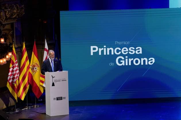 Spanish King Felipe VI and Queen Letizia with Princess of Asturias Leonor de Borbon and Princess Sofia de Borbon attending Princess of Girona Awards 2026 in Barcelona on Tuesday, 14 July 2026 Cordon Press 
