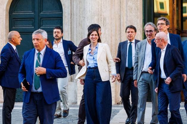 July 14, 2026, Rome, Roma, Italy: Opposition leaders participate in the sit-in oo¡ooeÃ¢oeoÂ¤Ã¢oeÃ¢¢˜The Night of Democracyoo¡ooeÃ¢oeoÂ¤Ã¢oeÃ¢¢˜ against the reform of the electoral law. In the photo: Elly Schlein, Angelo Bonelli, Giuseppe Conte and Riccardo Magi Rome, 14 07 26 Rome Italy  - ZUMAa289 20260714_zia_a289_155 Copyright: xFrancescoxFotiax xAgfx