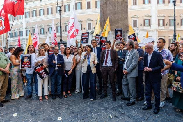 July 14, 2026, Rome, Roma, Italy: Opposition leaders participate in the sit-in oo¡ooeÃ¢oeoÂ¤Ã¢oeÃ¢¢˜The Night of Democracyoo¡ooeÃ¢oeoÂ¤Ã¢oeÃ¢¢˜ against the reform of the electoral law in the photo Elly Schlein, Angelo Bonelli, Giuseppe Conte, Nicola Fratoianni Riccardo Magi Rome, 14 07 26 Rome Italy  - ZUMAa289 20260714_zia_a289_170 Copyright: xFrancescoxFotiax xAgfx