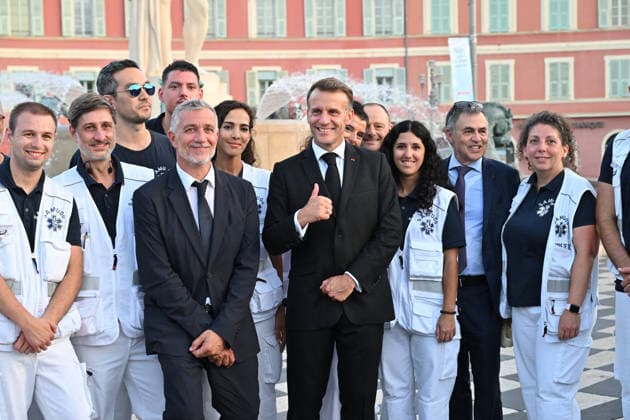 President Emmanuel Macron at the ceremony commemorating the tenth anniversary of the Nice attack on July 14, 2026. The July 14, 2016, attack in Nice was an Islamist-inspired terrorist mass killing, in which a truck was used as a ram, and took place eight months after the attacks of November 13, 2015. It occurred on the evening of Bastille Day, on the Promenade des Anglais. The attack killed 86 people, injured 458,² and targeted adults, children, and infants alike.³ It ended when the terrorist was shot dead by police. It is the deadliest attack in the history of Nice,4 and the second deadliest in France under the Fifth Republic. Bruno Bebert Bestimage Ceremony to commemorate the tenth anniversary of the Nice bombing on July 14, 2026. The at  Copyright: xBrunoxBebertx xBestimagexBrunoxBebertx xBestimagex