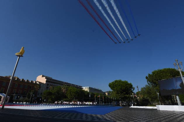 The Patrouille de France during the ceremony commemorating the tenth anniversary of the Nice attack on July 14, 2026. The July 14, 2016, attack in Nice was an Islamist-inspired terrorist mass killing, involving a truck ramming into the crowd, which took place 8 months after the attacks of November 13, 2015. It occurred on the evening of Bastille Day, on the Promenade des Anglais. The attack killed 86 people, injured 458,² and targeted adults, children, and infants alike.³ It ended when the terrorist was shot dead by police. It is the deadliest attack in Nice’s history,4 and the second deadliest in France under the Fifth Republic. Bruno Bebert Bestimage Ceremony to commemorate the tenth anniversary of the Nice bombing on July 14, 2026. The  Copyright: xBrunoxBebertx xBestimagexBrunoxBebertx xBestimagex