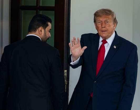 July 14, 2026, Washington, District Of Columbia, USA: United States President Donald J Trump greets Prime Minister of the Republic of Iraq Ali al-Zaidi at the White House in Washington, DC, USA, on July 14 2026 Washington USA  - ZUMAs152 20260714_faa_s152_026 Copyright: xAndrewxThomasx