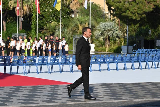 Pool Bestimage - Commemoration of tenth anniversary of the Nice bombing French President Emmanuel Macron attends the ceremony to commemorate the tenth anniversary of the Nice bombing on July 14, 2026, which killed 86 people and injured 458, targeting adults, children and infants, during the Islamist-inspired truck-ramming attack on the Promenade des Anglais, the deadliest in Nice s history and second deadliest in France under the Fifth Republic. Photo by Bruno Bebert Pool ABACAPRESS.COM Nice France  Copyright: xPool ABACAx