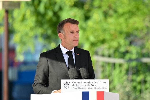 Pool Bestimage - Commemoration of tenth anniversary of the Nice bombing French President Emmanuel Macron attends the ceremony to commemorate the tenth anniversary of the Nice bombing on July 14, 2026, which killed 86 people and injured 458, targeting adults, children and infants, during the Islamist-inspired truck-ramming attack on the Promenade des Anglais, the deadliest in Nice s history and second deadliest in France under the Fifth Republic. Photo by Bruno Bebert Pool ABACAPRESS.COM Nice France  Copyright: xPool ABACAx