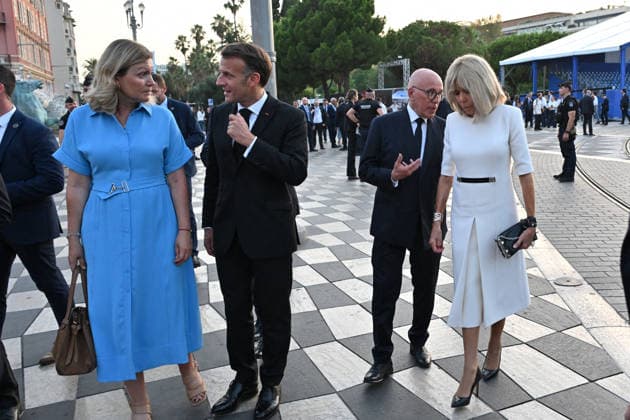 Pool Bestimage - Commemoration of tenth anniversary of the Nice bombing Emmanuel Macron, president of France, Eric Ciotti, mayor of Nice, and Brigitte Macron attend the ceremony commemorating the tenth anniversary of the Nice attack on July 14, 2026, which killed 86 people and injured 458, marking the deadliest attack in Nice s history and the second deadliest in France under the Fifth Republic. Photo by Bruno Bebert Pool ABACAPRESS.COM Nice France  Copyright: xPool ABACAx